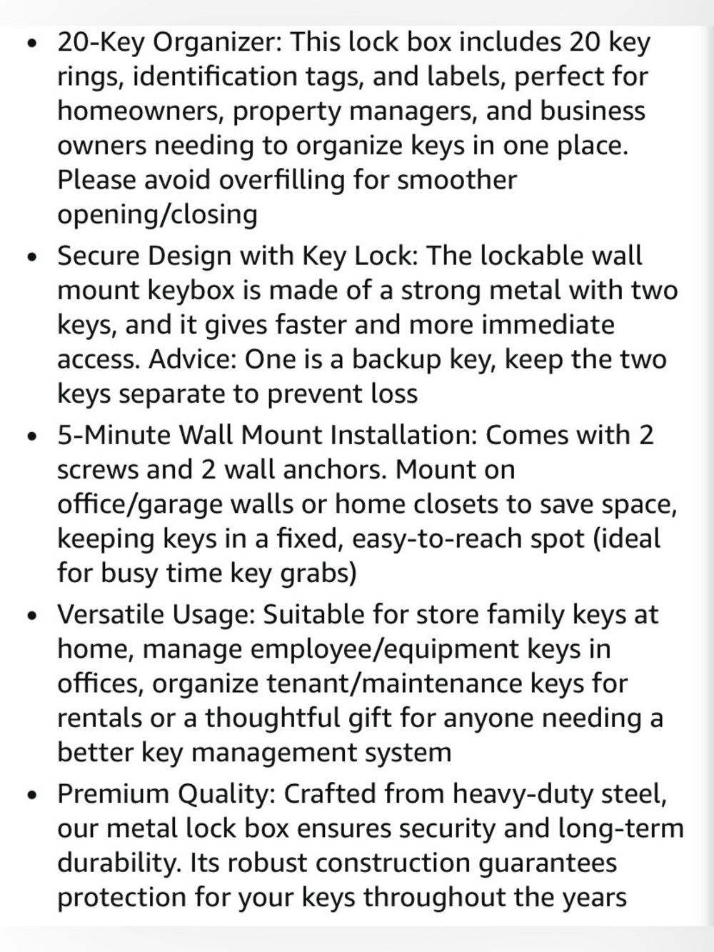 Key Safe Lock Box with Hooks and Number Labels - Black - Picture 2 of 12